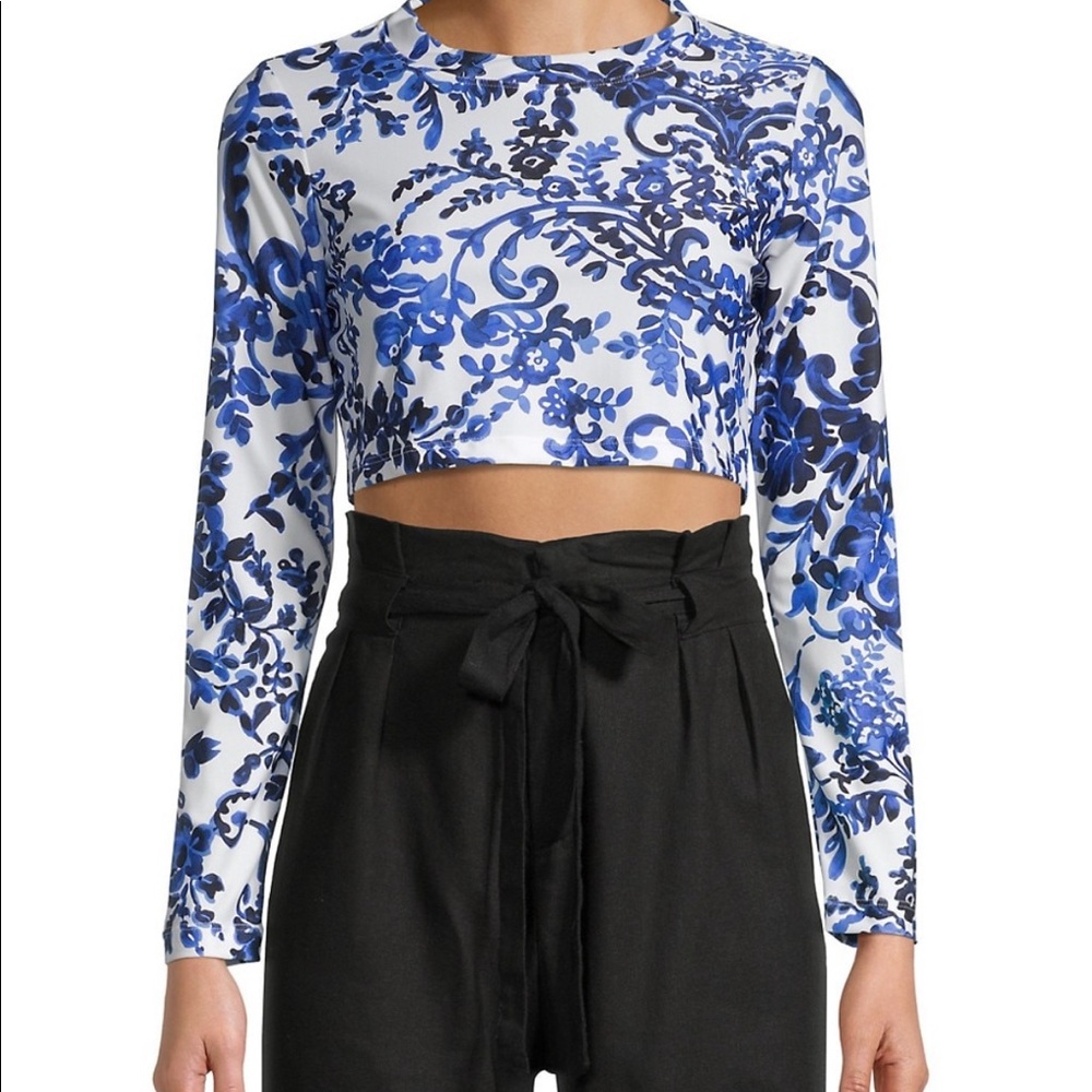 Milly Floral Print Long Sleeve Cropped Top
